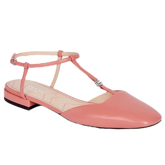 Gucci Double GG T Strap Patent Leather Ballet Flat Pink Size 39.5 - Picture 1 of 15